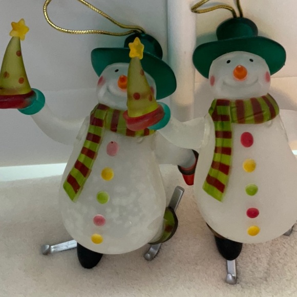 Festive Snowman Ornaments with Green Hats - Picture 2 of 4